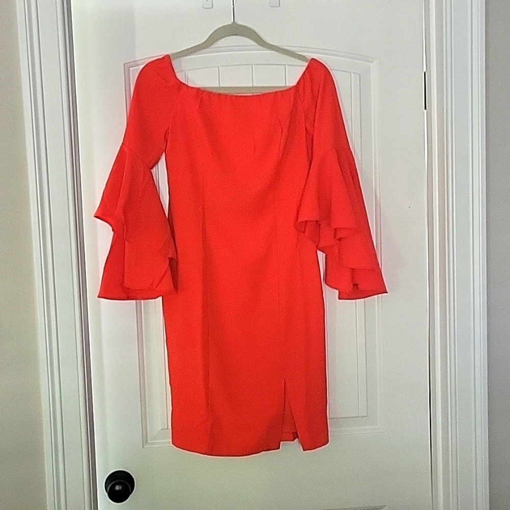 NEW orange lined off shoulder dress